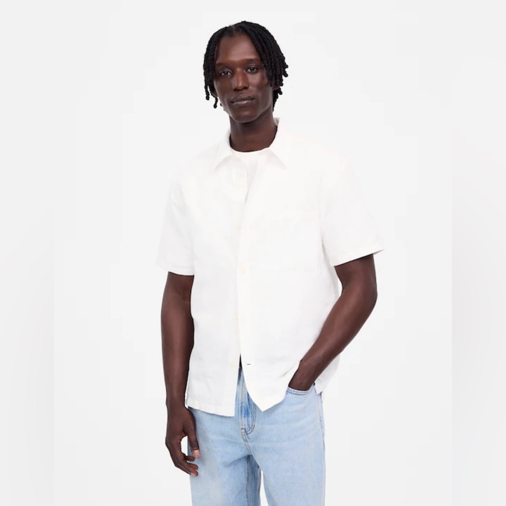 Madewell Men's Button Up Short Sleeve Shirt Cotton Linen Blend White NWT Size XS - Picture 2 of 8